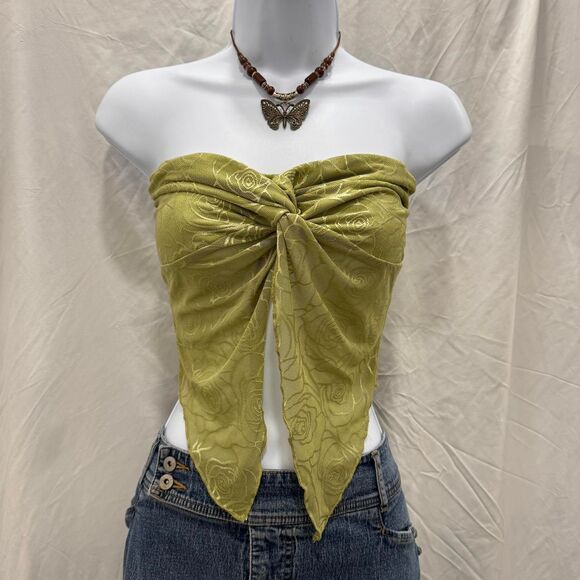 Fairycore Rose Mesh Tube Top XS Strapless Lace Twist Front Romantic - Picture 2 of 8